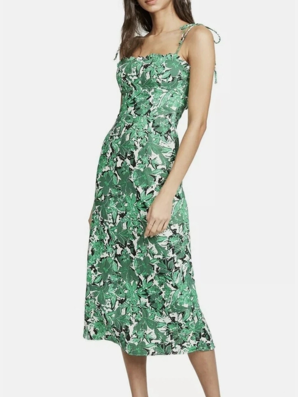 Free People Green Floral Tie-STRAP Midi Dress